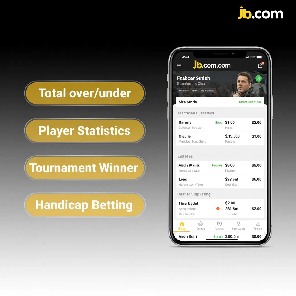 Illustration of JB Casino bet types: Single, Accumulator, System, Handicap, Over/Under, with fast mobile staking.