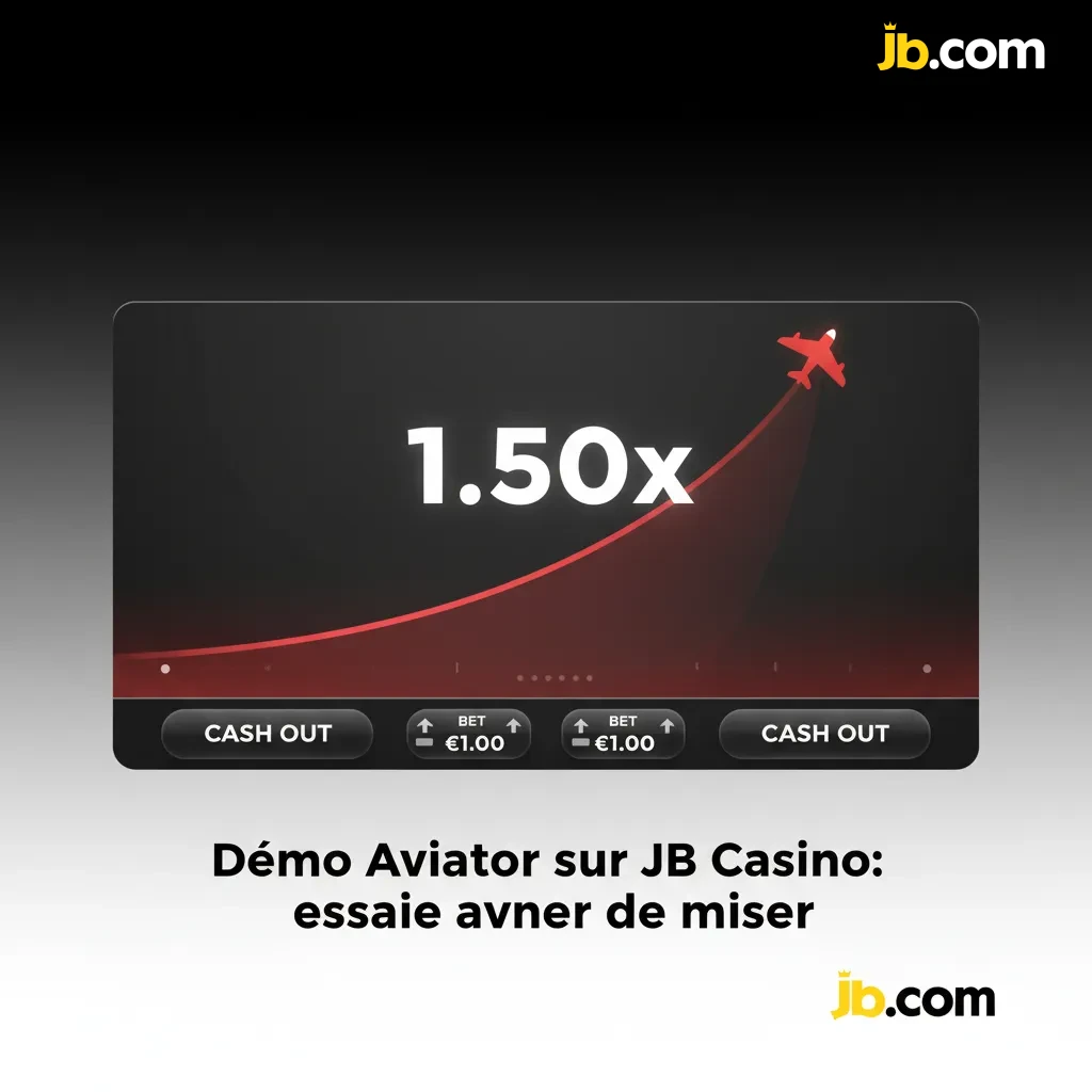 Interface démo Aviator sur JB Casino: avion, multiplicateur croissant, cashout et auto-cashout en argent virtuel.