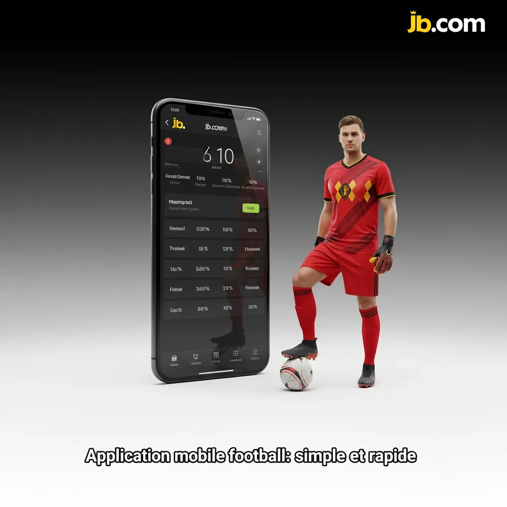 Écran mobile de l’app JB Casino pour paris football: cotes live, alertes de buts, Cash Out, disponible iOS/Android.