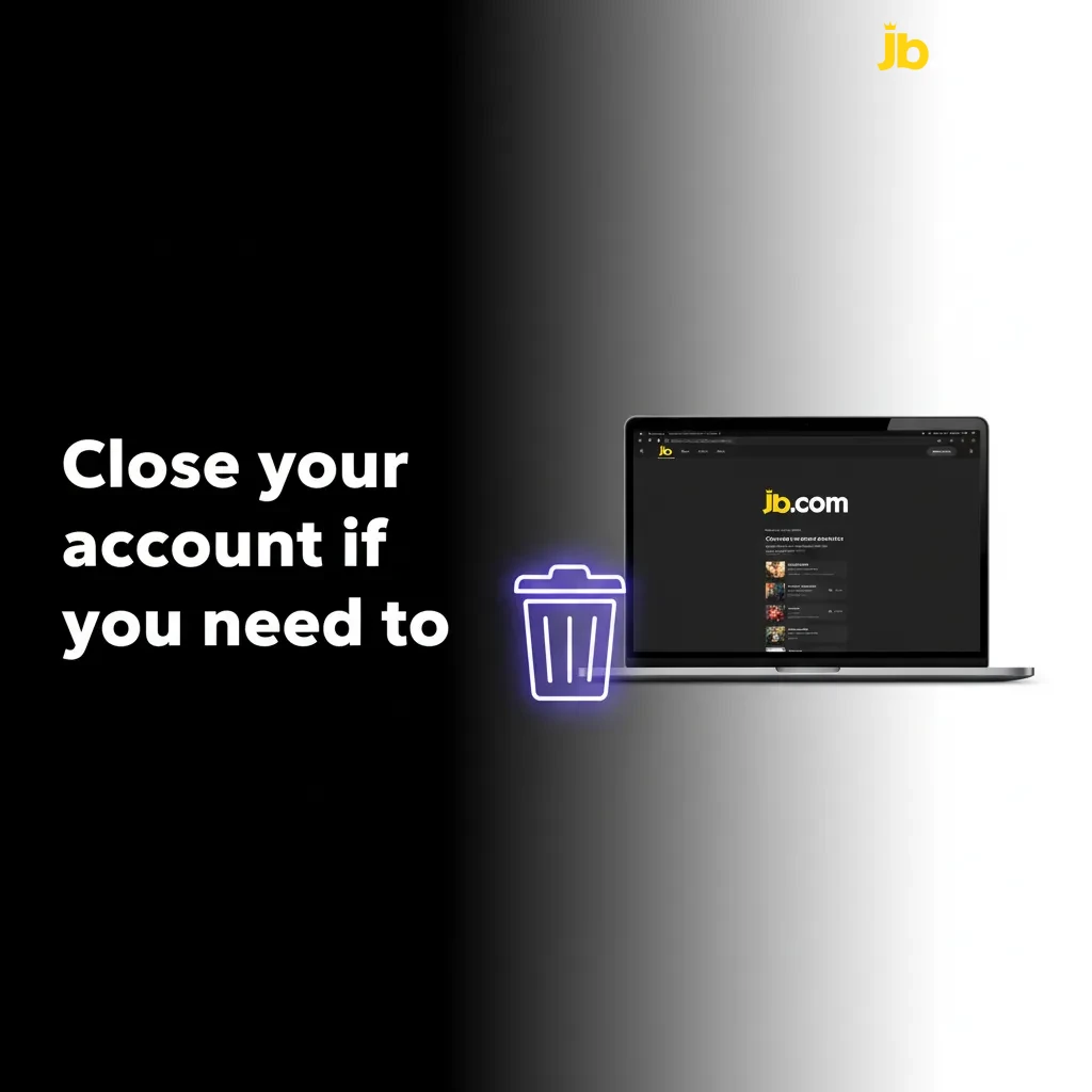 Account settings with Close account options: pause, self-exclude, permanent closure; withdraw balance; confirm via chat/email