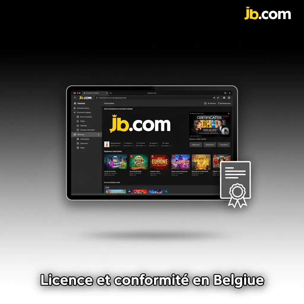 Licence CJH de JB Casino en Belgique, avec date d’émission et catégorie, visible en mentions légales et bas de page.