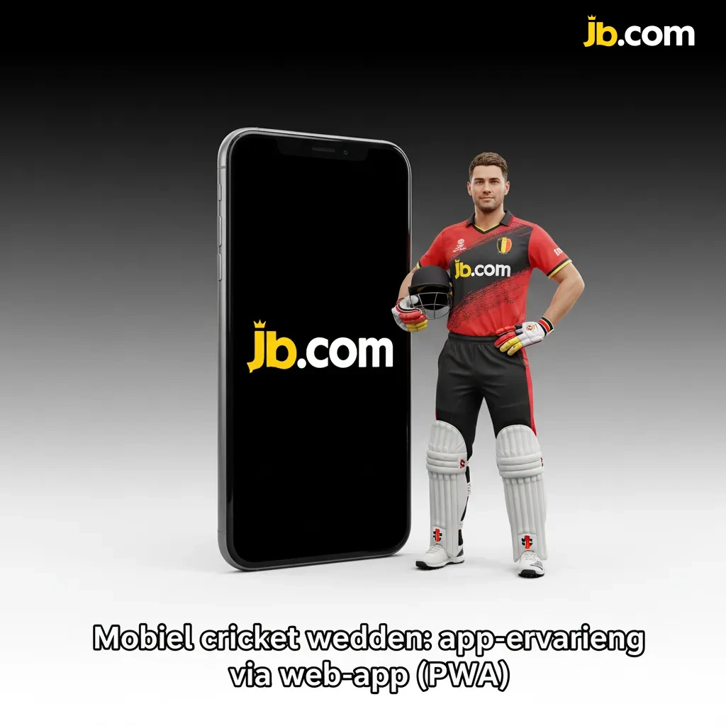 Smartphone met PWA voor cricketwedden in België: live en pre‑match tabs, odds, en installatie‑icoon op Android en iOS.