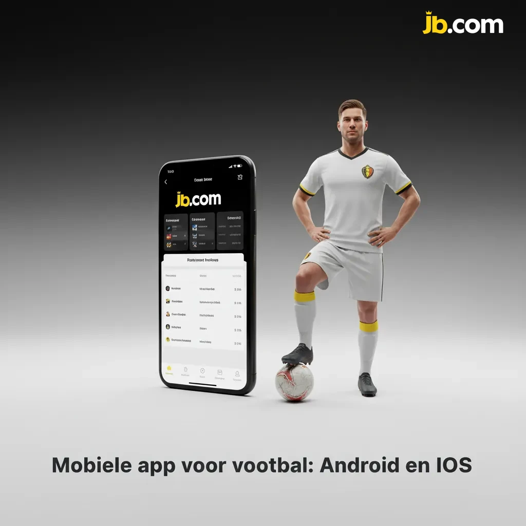 JB Casino voetbalapp op Android en iOS met pre‑match en live markten en betslip; download in App Store en Google Play.