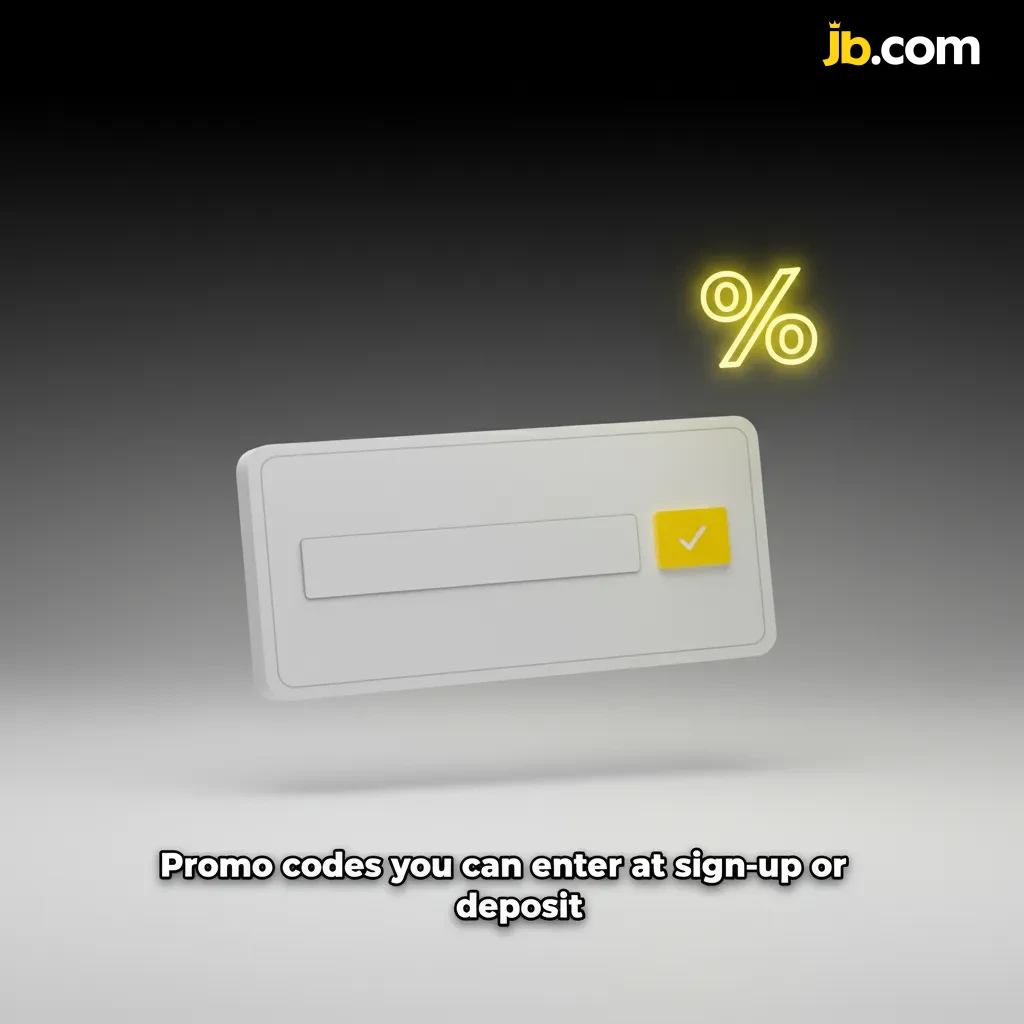 Promo codes at sign-up or deposit: JBSTART casino, JBETBOOST sports, JBAPP20 app. Enter code, confirm, check applied offer.