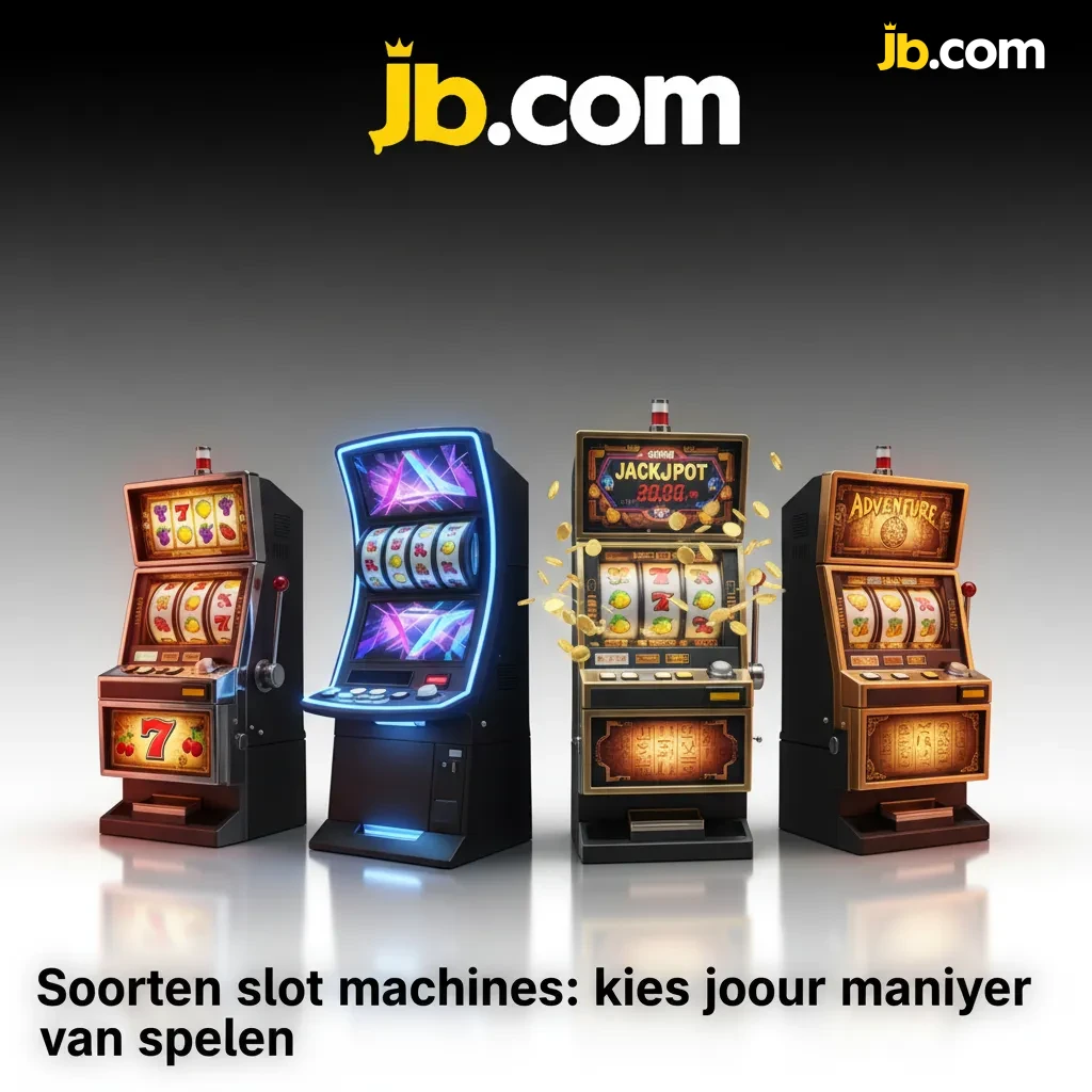 Infographic met soorten slot machines en voorbeelden: klassiek, video, Megaways, cluster pays, jackpot, fruit, book.
