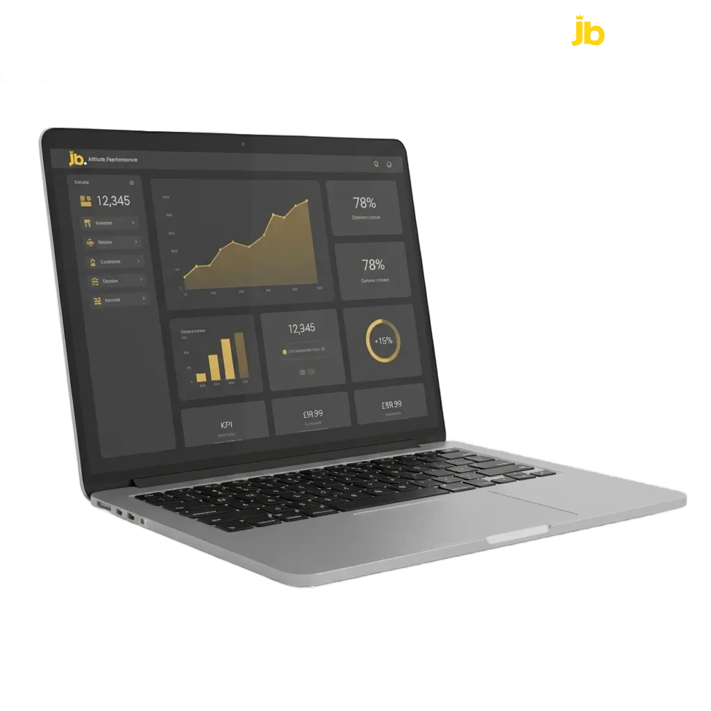 Banner: 'Start vandaag als winstgerichte partner in België' voor JB Casino affiliate, grafiek, Belgisch vlaggetje.