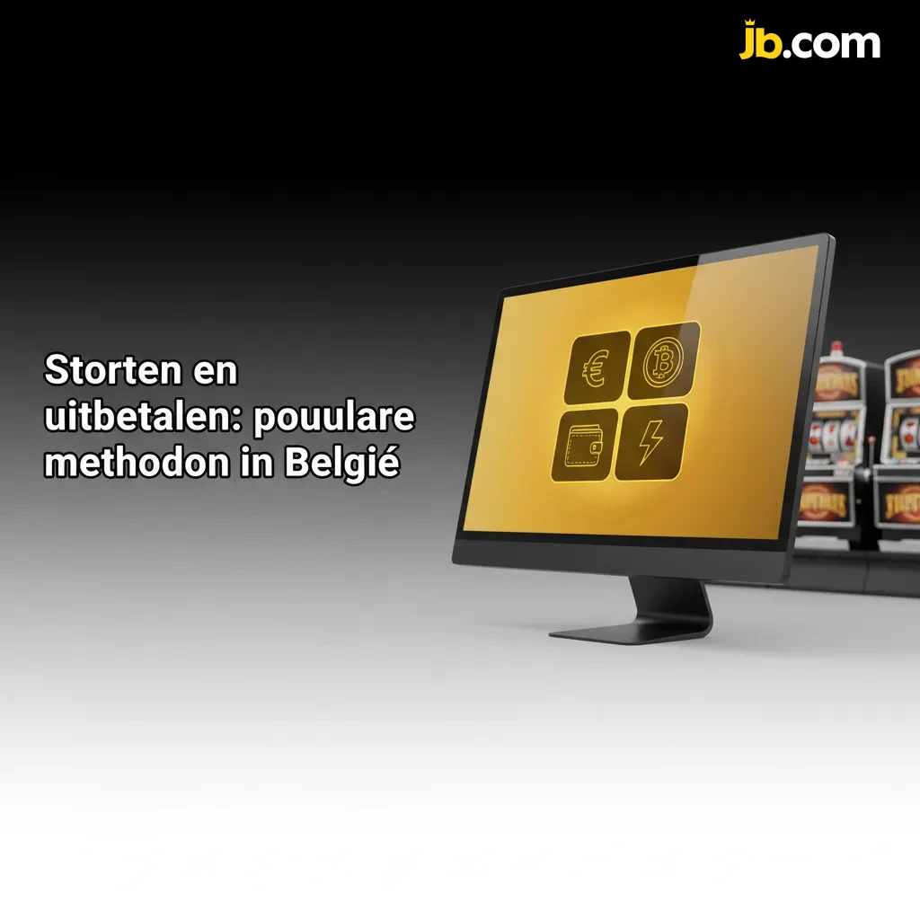 Pictogrammen van Belgische stort- en uitbetaalmethoden: Bancontact, Payconiq, KBC/CBC, Belfius, en crypto zoals Bitcoin.