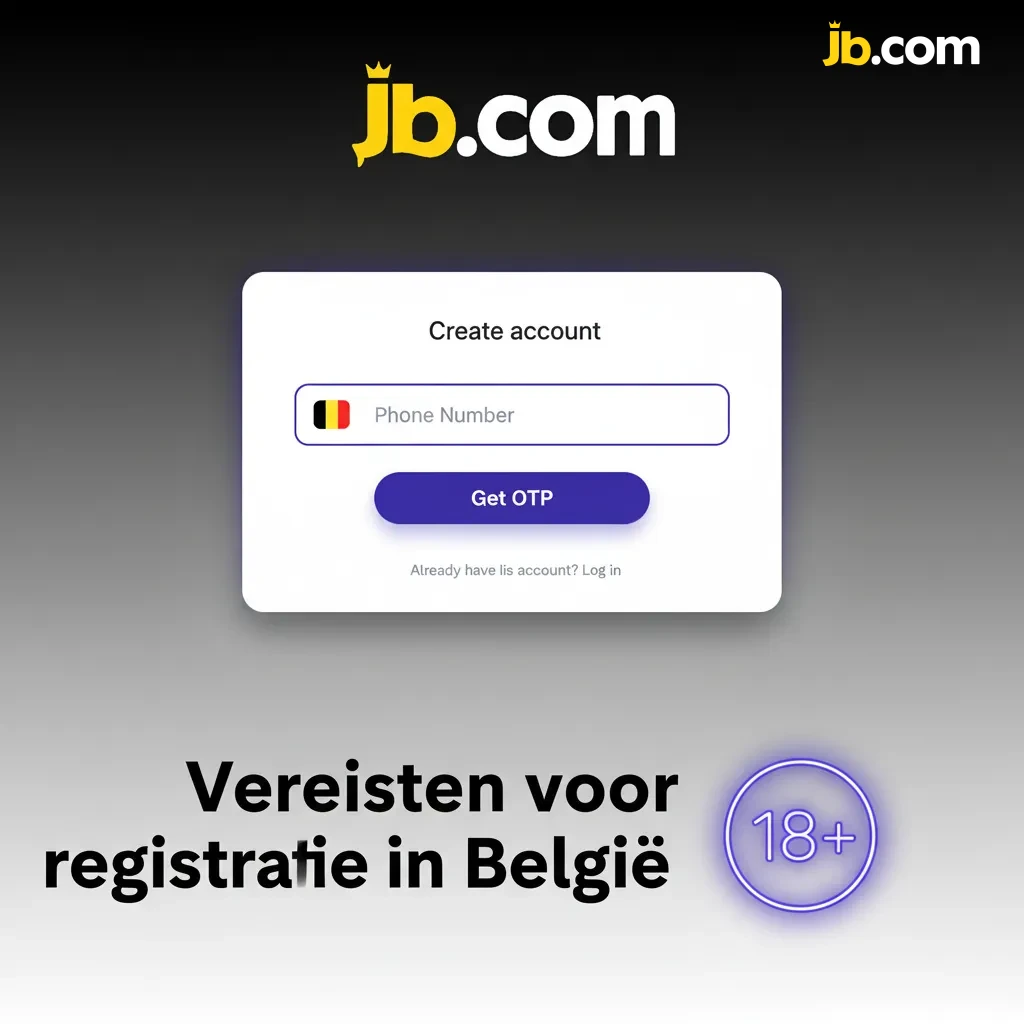 Infografiek JB Casino-registratie België: leeftijd 21+/18+, geldig ID, één account, eigen betaalmethode, EPIS-check.