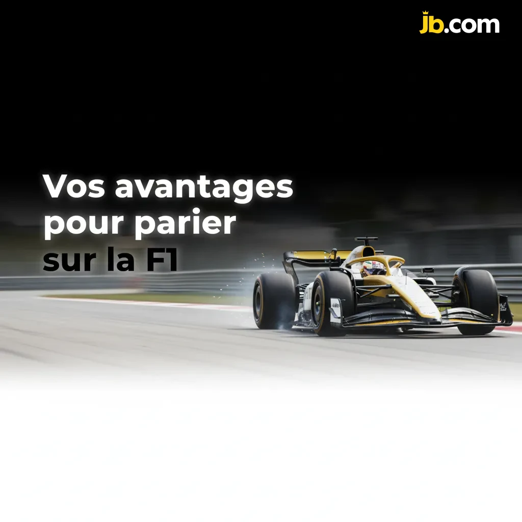 Visuel des avantages F1: marchés détaillés, cotes live, combinés, cash out, infos circuits/météo, agenda, support, jeu resp.