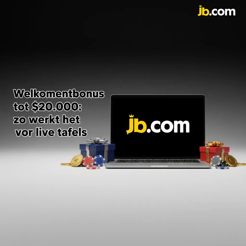 Banner: Welkomstbonus tot $20.000 voor live tafels; 18+, nieuwe klanten, 35x wagering, live 10-20%, slots 100%, JB Casino.
