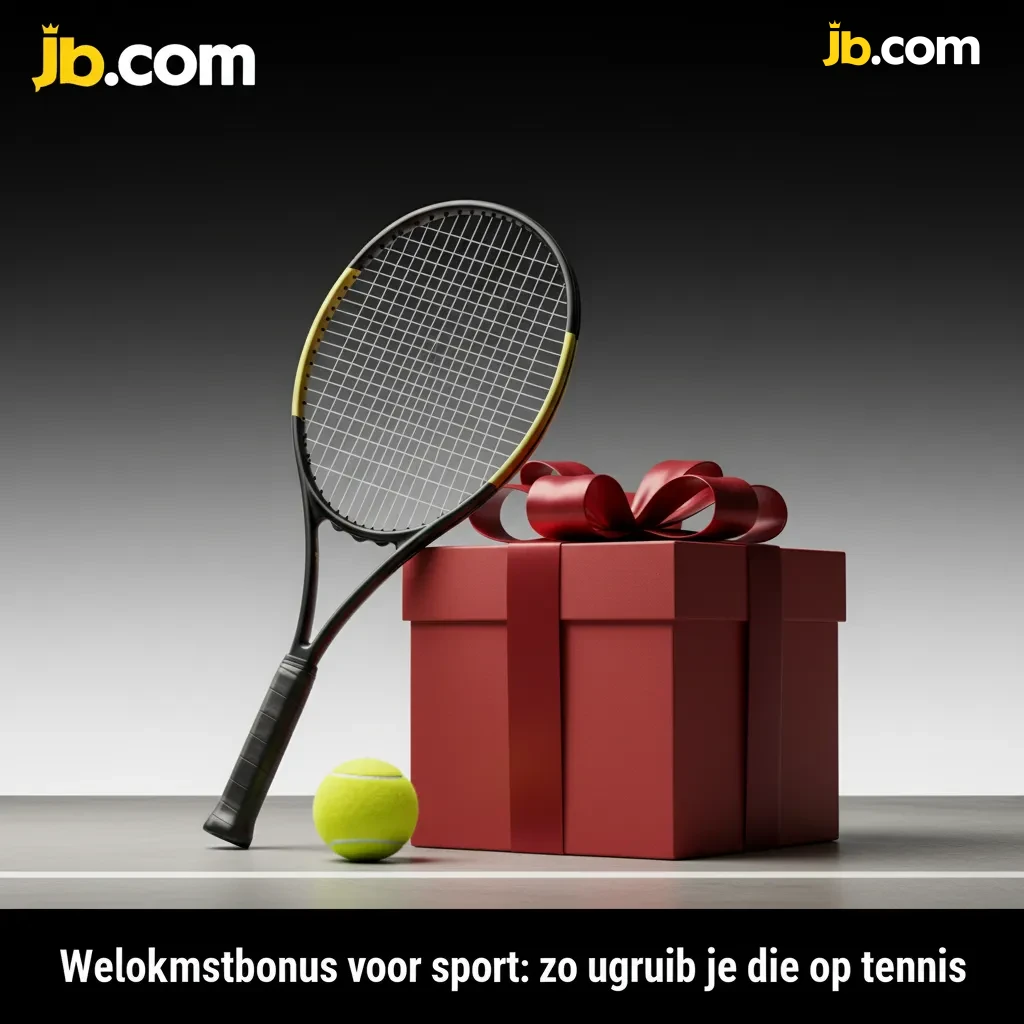 Tennisracket en bal naast JB Casino app met sport welkomstbonus, free bet of terugbetaling, minimale quotering, 18+ België