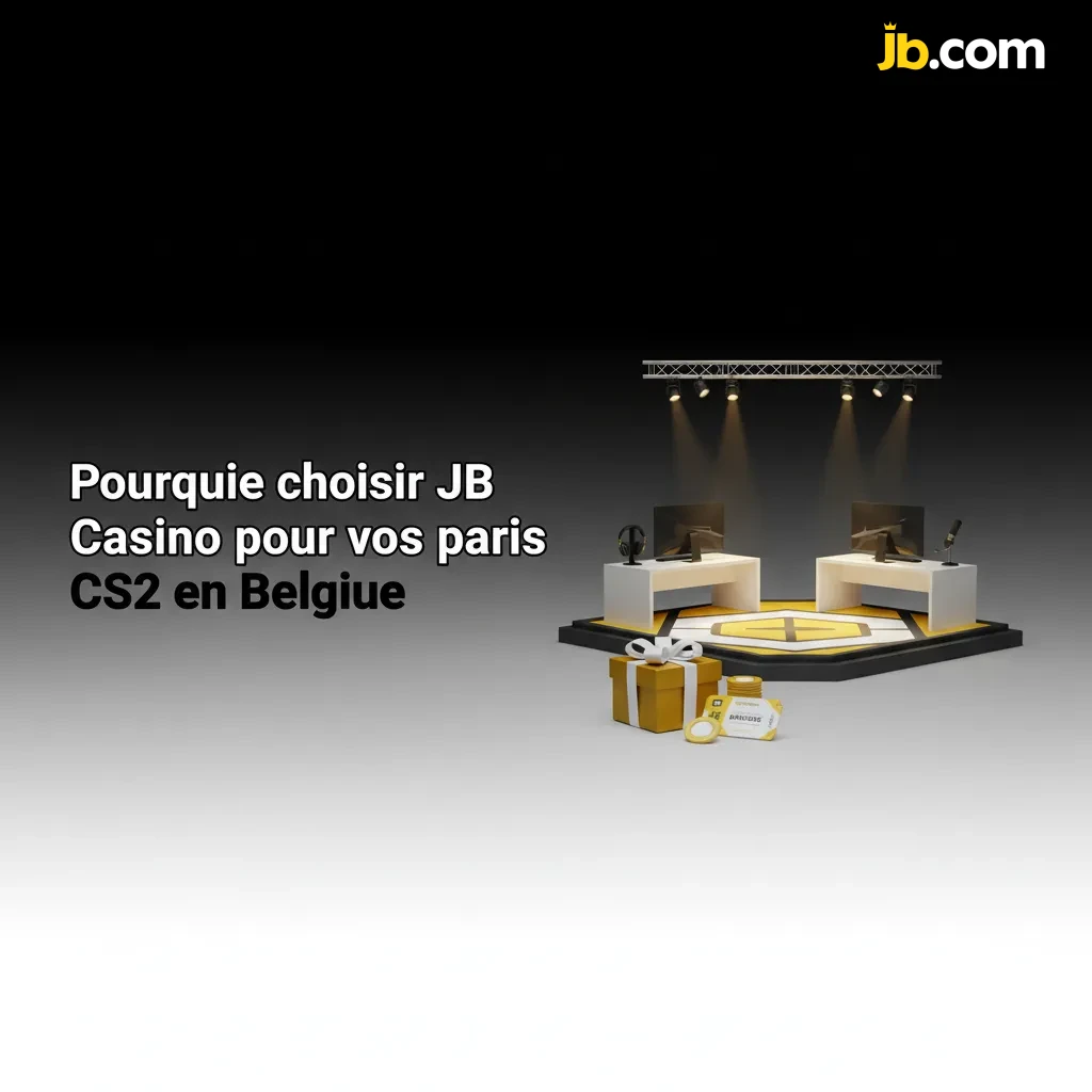 Visuel promo JB Casino pour paris CS2 en Belgique, paiements locaux, bonus, cotes élevées et support FR/NL/EN 24/7.