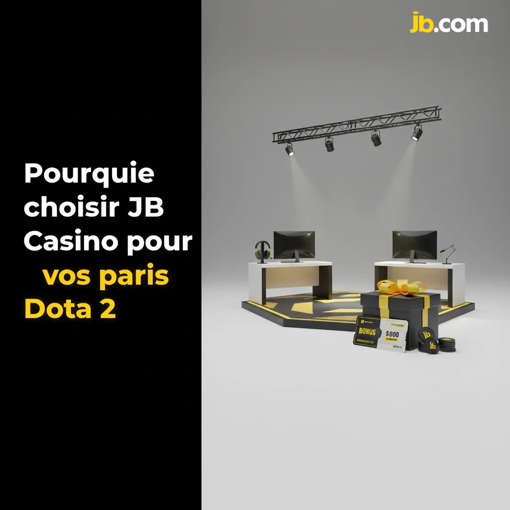 Affiche JB Casino pour paris Dota 2: bonus, cotes, paiements belges, app mobile, support 24/7 FR/NL.