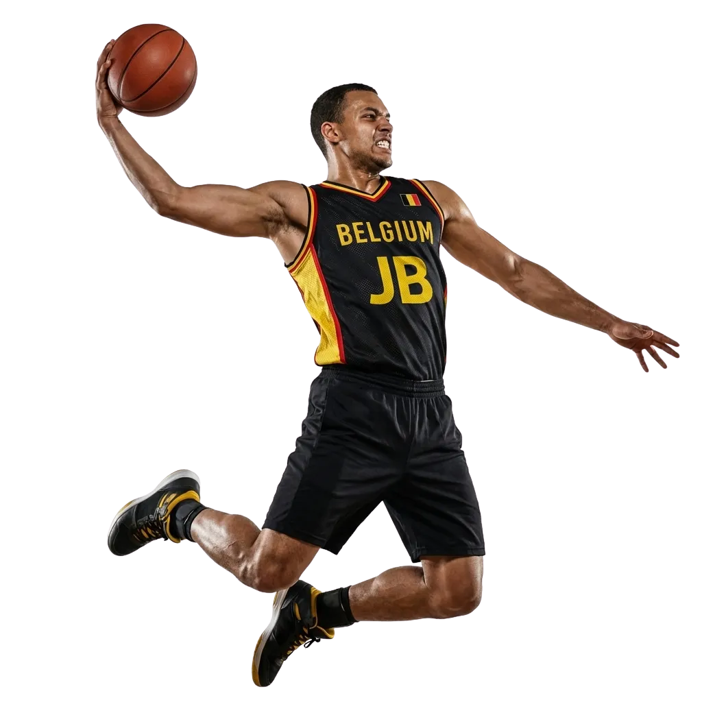 Belgian JB Casino basketball betting interface showing live odds, markets, and welcome offer on desktop and mobile screens