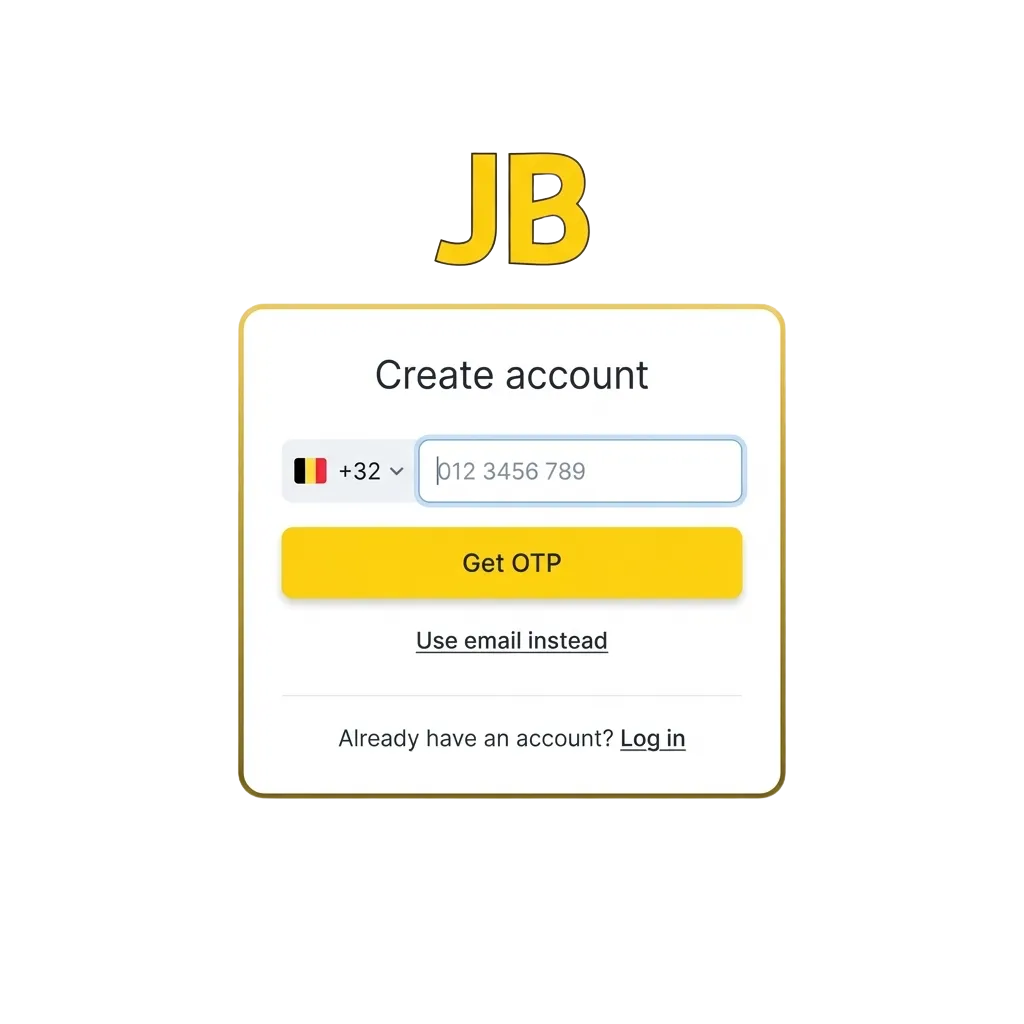 Écran JB Casino Belgique montrant inscription sécurisée, support en français et bonus de bienvenue jusqu’à 20 000 $