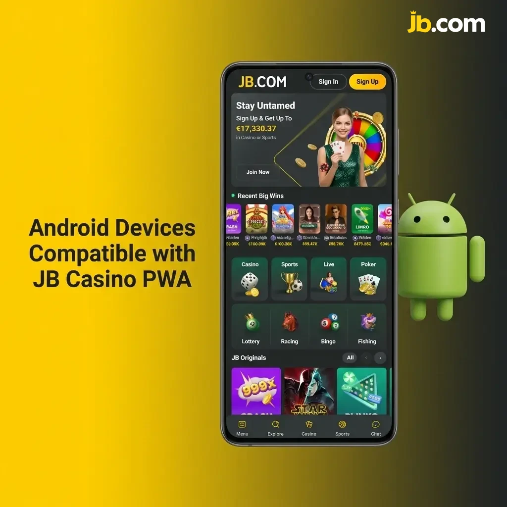 Android devices compatible with JB Casino PWA including Samsung Galaxy, Google Pixel, OnePlus, Xiaomi, and more