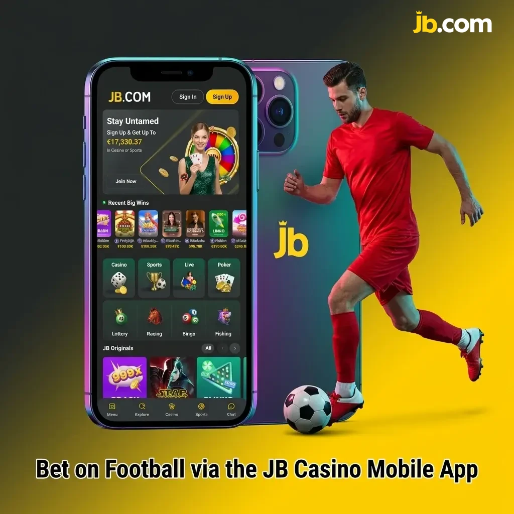 JB Casino mobile app football betting interface on smartphone and tablet for Android and iOS users in Belgium