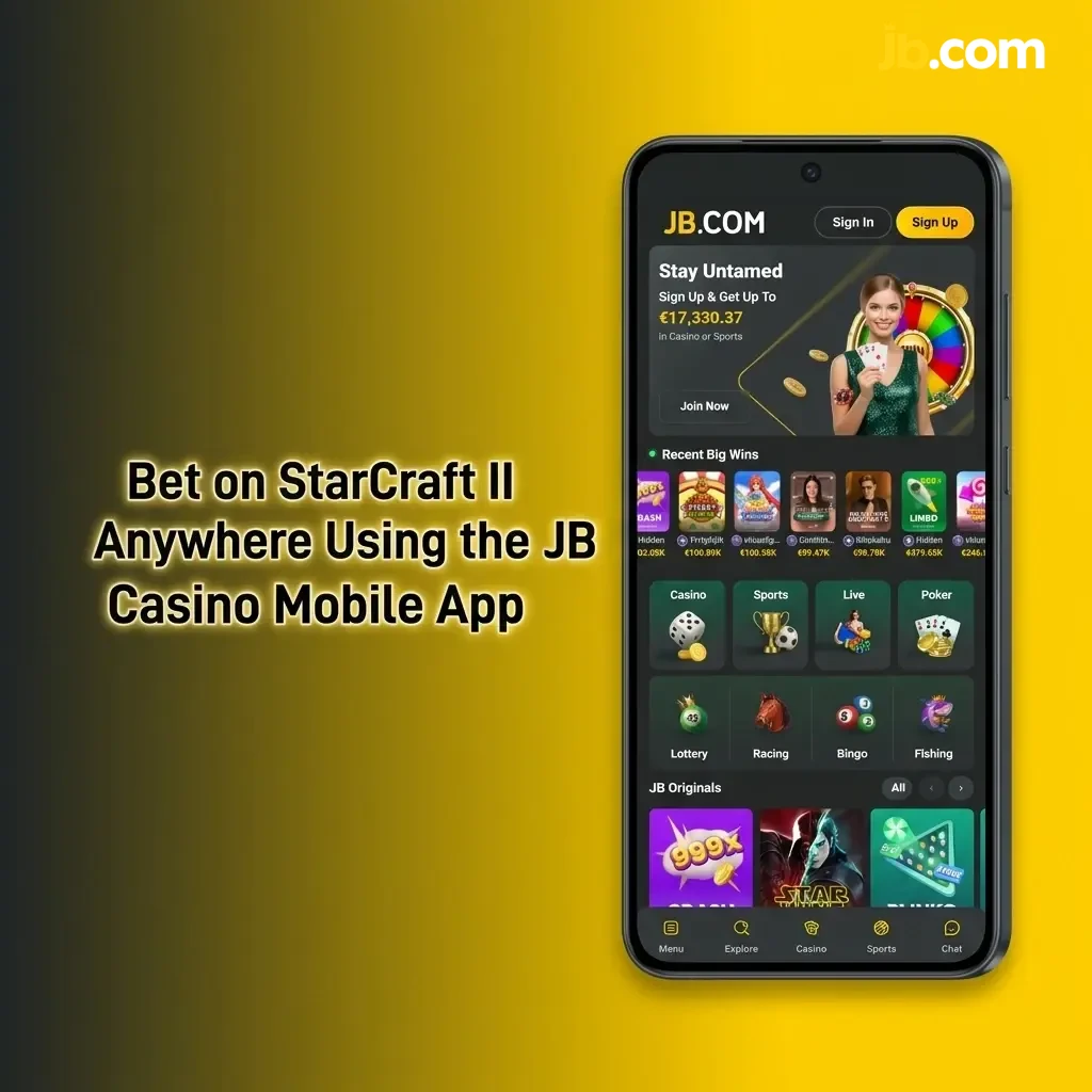 JB Casino mobile app open to StarCraft II esports betting markets on a smartphone screen