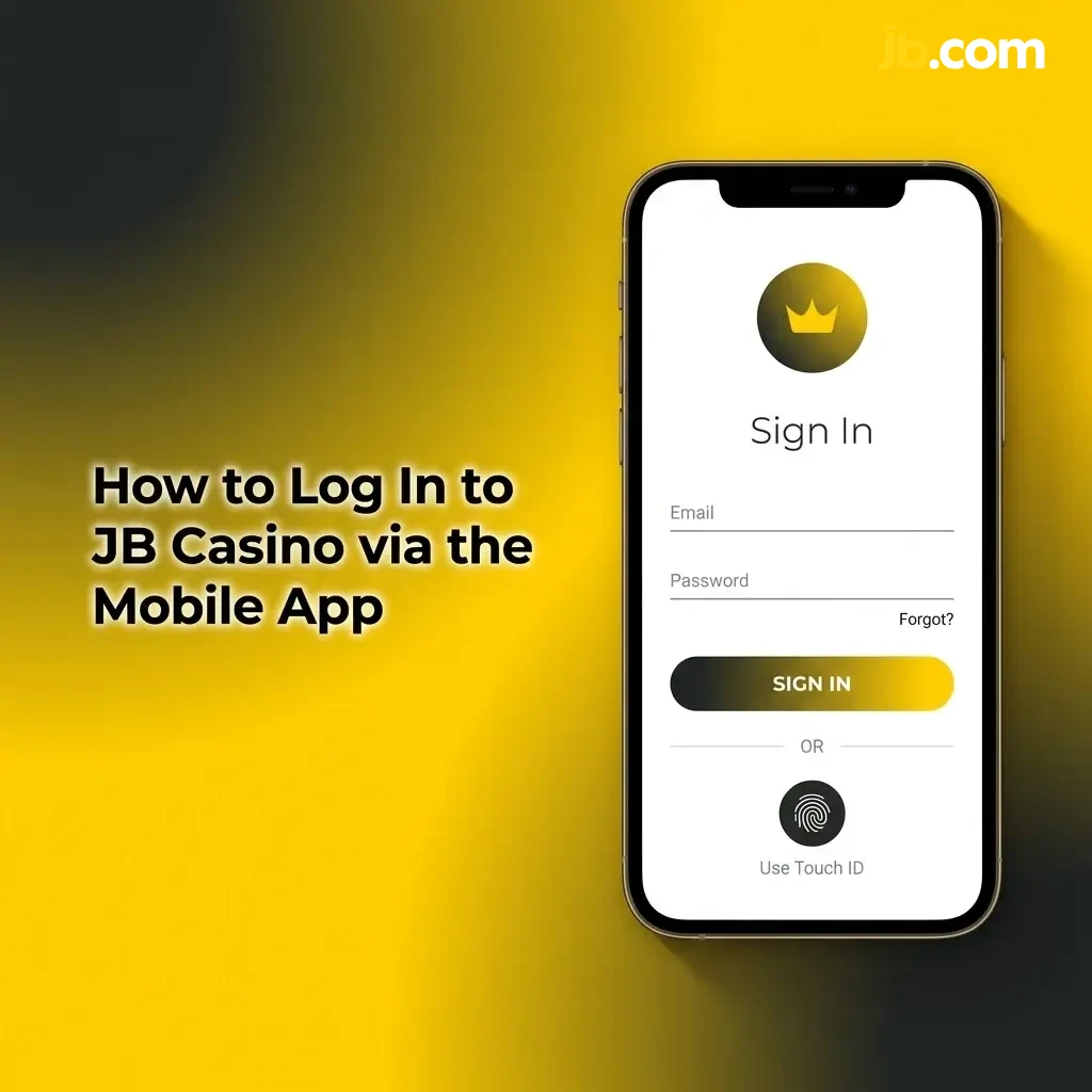 JB Casino mobile app login screen on iOS showing email and password fields with a confirm button
