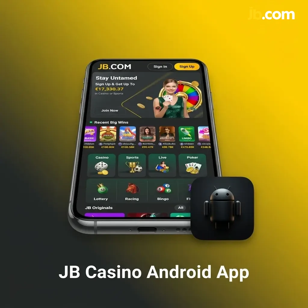 JB Casino Android app interface showing mobile betting and casino games available for free download in Belgium