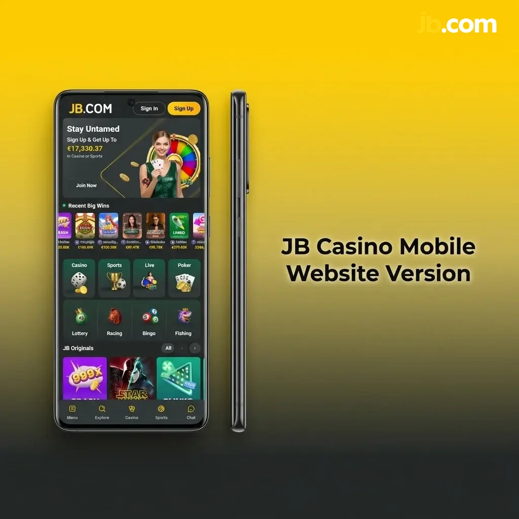 JB Casino mobile website on smartphone and tablet, no download needed, with sports betting, live casino and account management