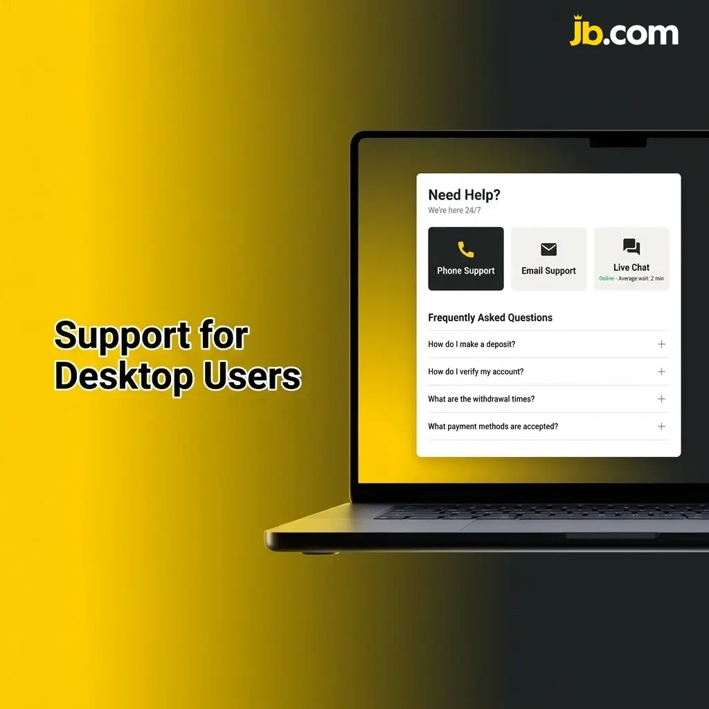 JB Casino desktop support contact methods including live chat, email, phone, and social media options available 24/7