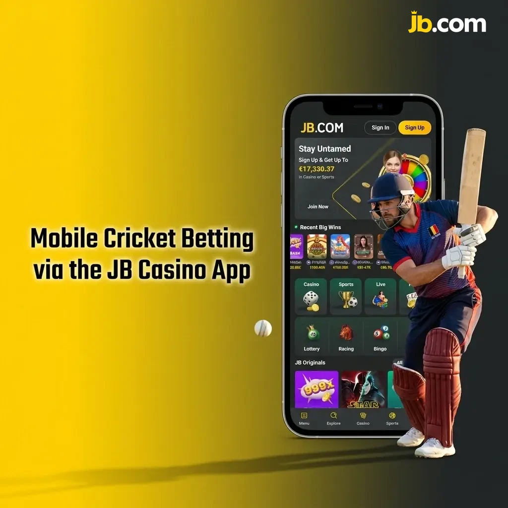 JB Casino PWA app on mobile device showing cricket betting markets and live odds for Android and iOS users