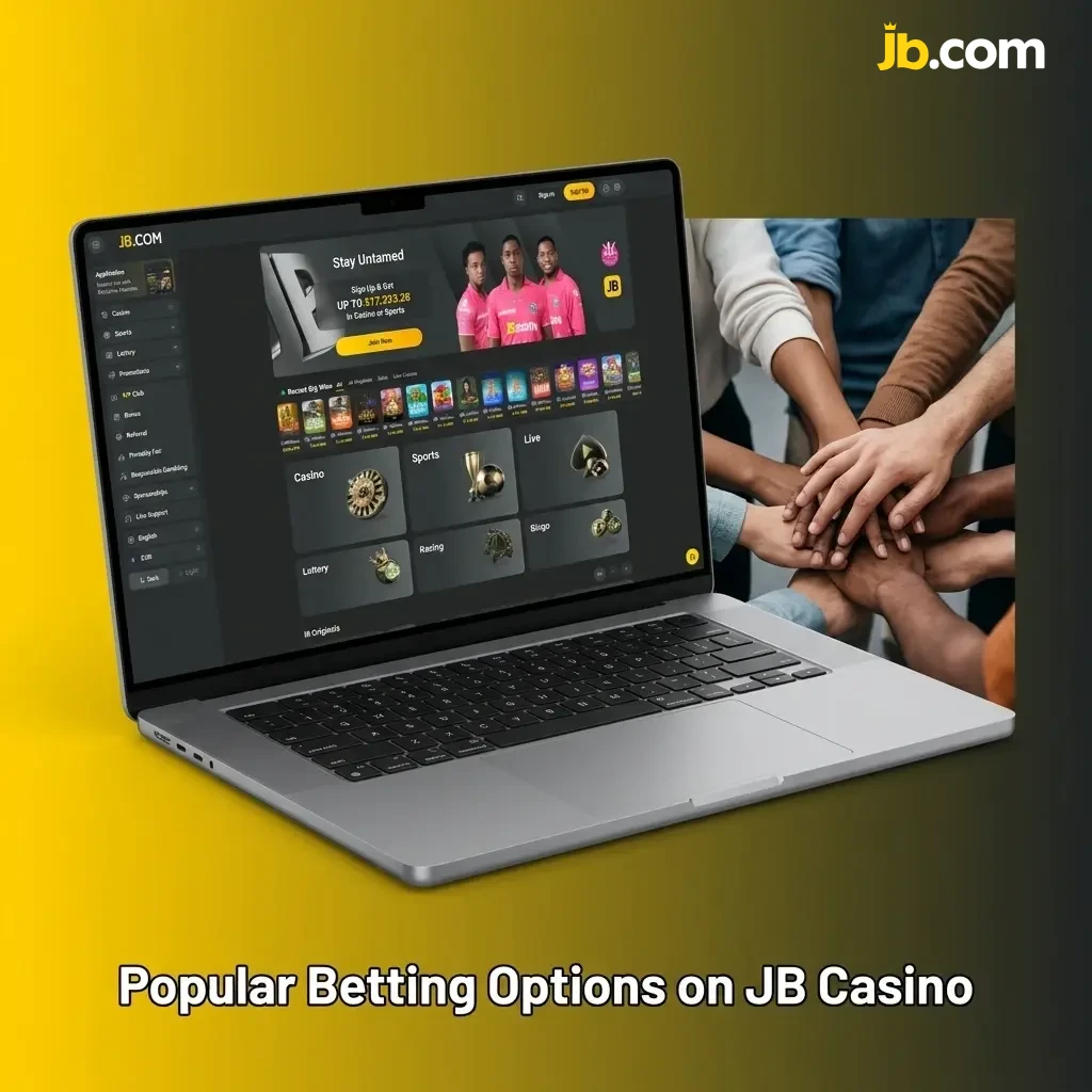 Popular JB Casino betting options including pre-match, live in-play, and multi live accumulator bets across multiple sports events