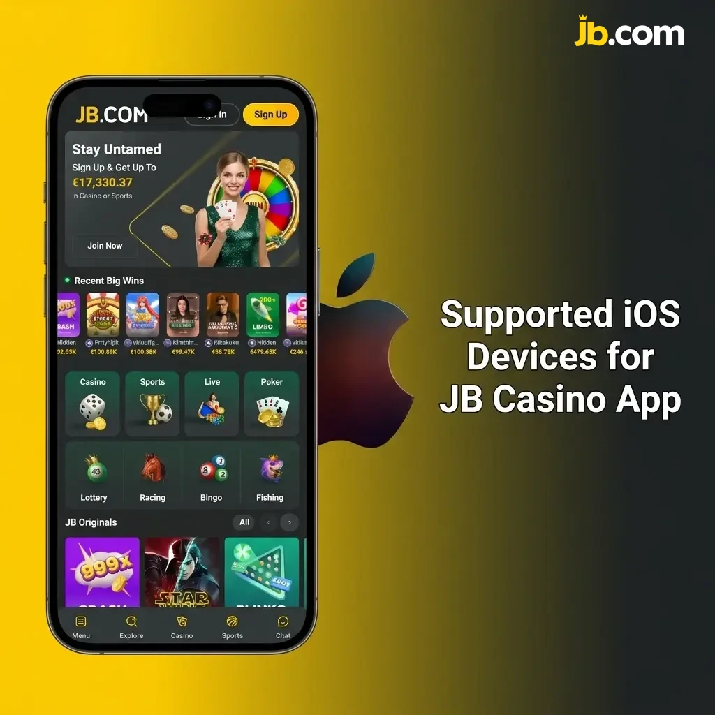 List of supported iOS devices for JB Casino app including iPhone models from X to 15, iPad Air, iPad Pro, and iPod Touch