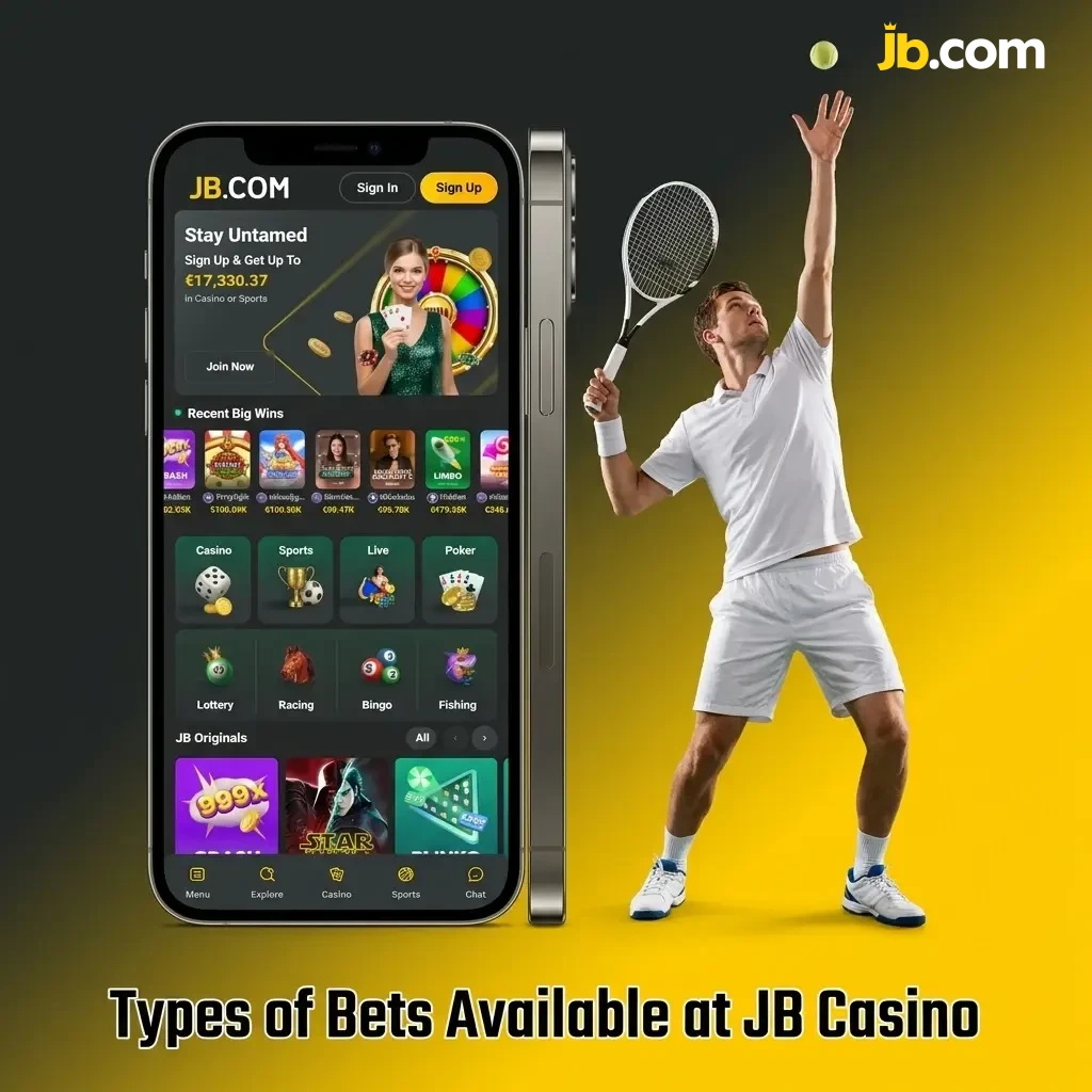 JB Casino app bet types including single, accumulator, system, live in-play, and handicap bets explained